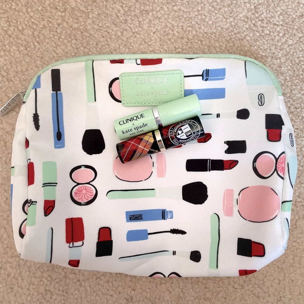 Kate Spade x Clinique Limited Edition Cosmetic Pouch with Lipstick
